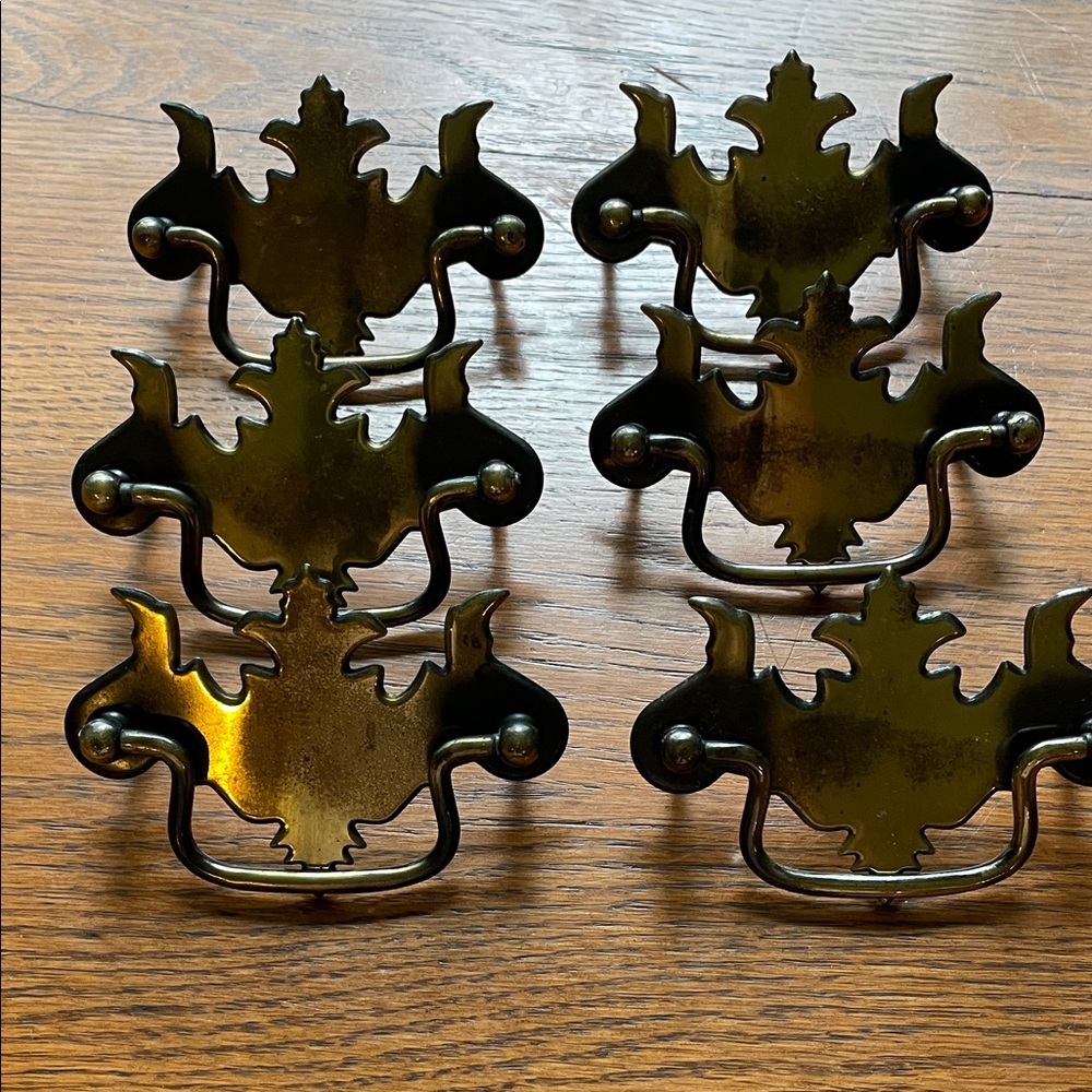 Vintage Brass furniture drawer pulls Set of 6